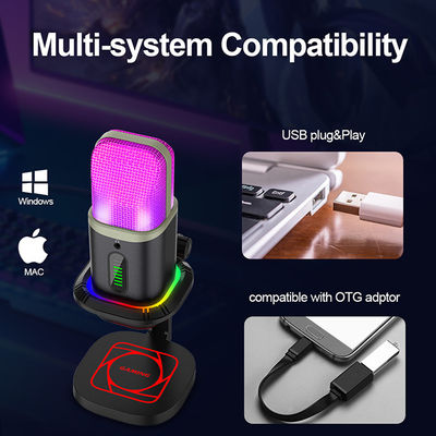 Micrófono cardiódico omnidireccional del micrófono de condensador del RGB USB con las luces LED