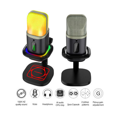 Micrófono cardiódico omnidireccional del micrófono de condensador del RGB USB con las luces LED